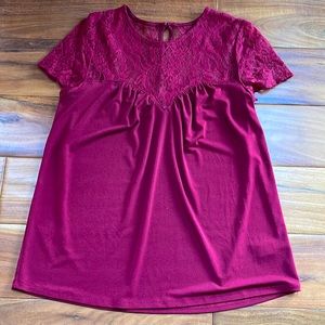 Maroon express shirt lace see through button up back